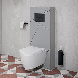 Voyage Tall WC Toilet Unit with Concealed Cistern Frame, Wall Hung Pan & Matt Black Flush Plate - Cool Grey