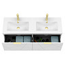 Voyage Wall Hung Double Basin Vanity - 1200mm Arctic White with Brushed Brass Handles