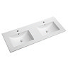Voyage Wall Hung Double Basin Vanity - 1200mm Arctic White with Brushed Brass Handles