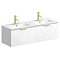 Voyage Wall Hung Double Basin Vanity - 1200mm Arctic White with Brushed Brass Handles