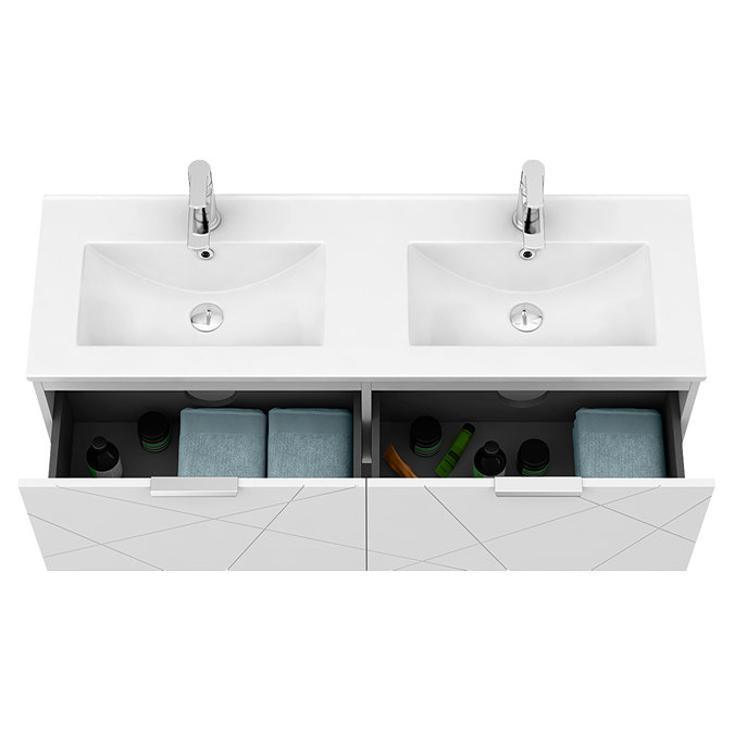 Voyage Wall Hung Double Basin Vanity - 1200mm Arctic White with Chrome Handles