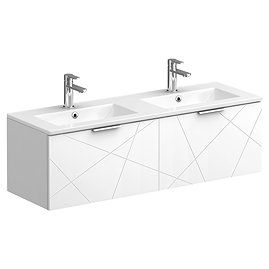 Voyage Wall Hung Double Basin Vanity - 1200mm Arctic White with Chrome Handles