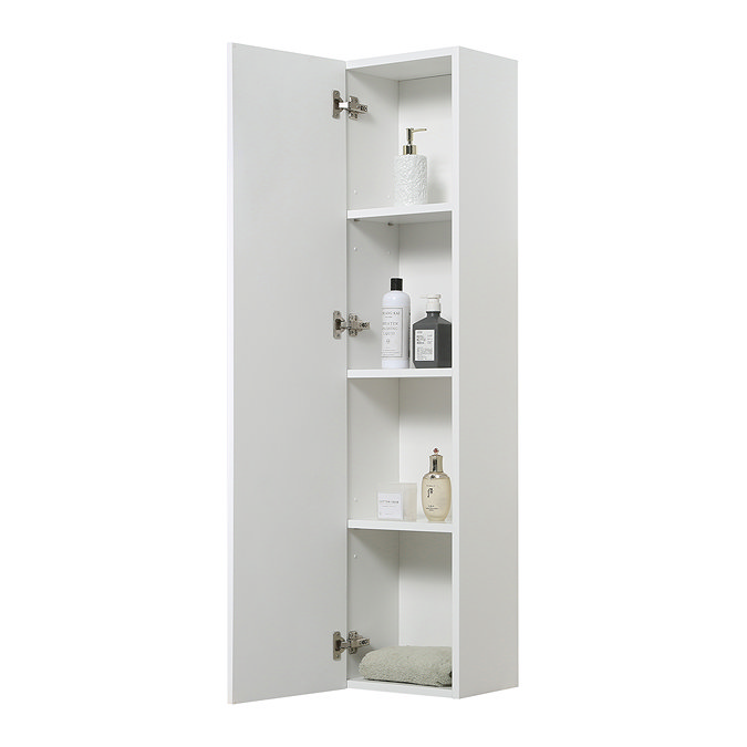 Voyage Wall Hung Tall Storage Unit - Arctic White with Chrome Handle