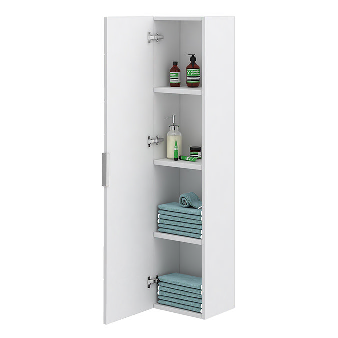 Voyage Wall Hung Tall Storage Unit - Arctic White with Chrome Handle