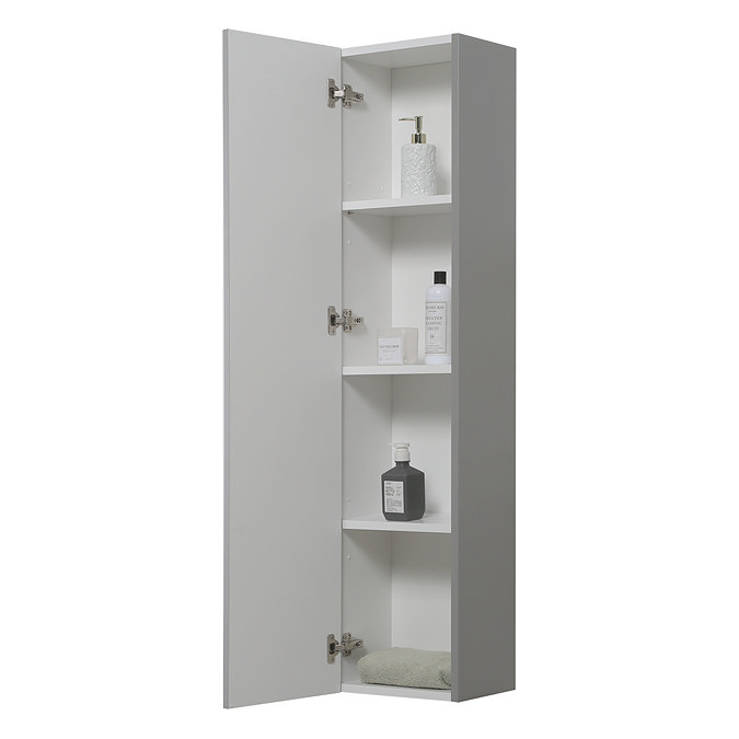 Voyage Wall Hung Tall Storage Unit - Cool Grey with Chrome Handle
