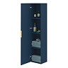 Voyage Wall Hung Tall Storage Unit - Indigo Blue with Brushed Brass Handle