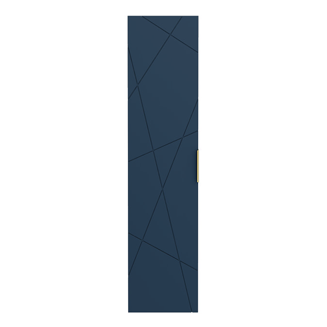 Voyage Wall Hung Tall Storage Unit - Indigo Blue with Brushed Brass Handle