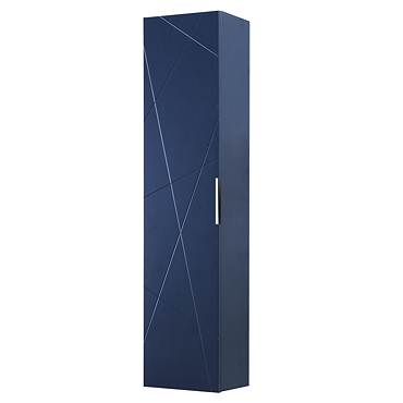 Voyage Wall Hung Tall Storage Unit - Indigo Blue with Chrome Handle