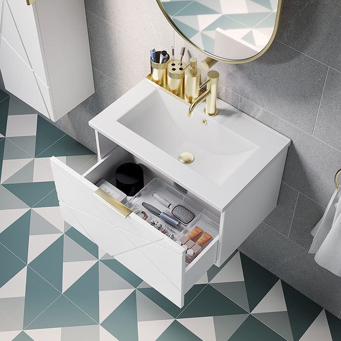 Voyage Wall Hung Vanity - 500mm Arctic White with Brushed Brass Handle