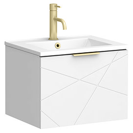 Voyage Wall Hung Vanity - 500mm Arctic White with Brushed Brass Handle