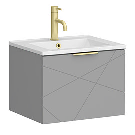 Voyage Wall Hung Vanity - 500mm Cool Grey with Brushed Brass Handle