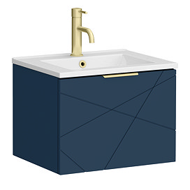 Voyage Wall Hung Vanity - 500mm Indigo Blue with Brushed Brass Handle