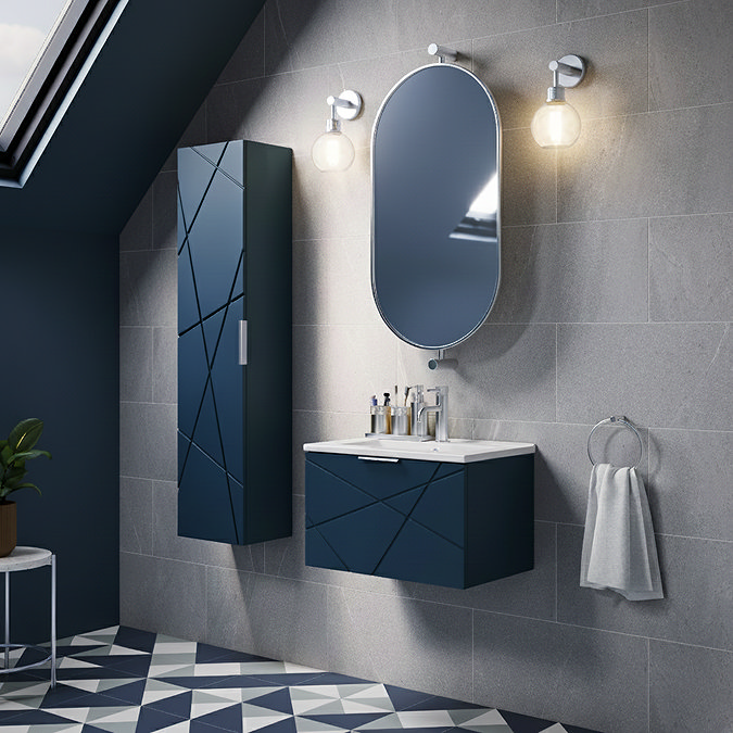 Voyage Wall Hung Vanity - 500mm Indigo Blue with Chrome Handle