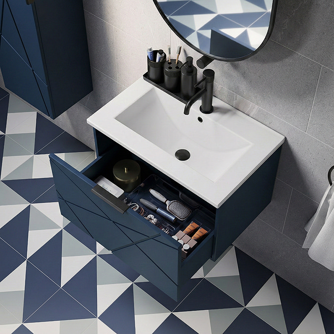 Voyage Wall Hung Vanity - 500mm Indigo Blue with Matt Black Handle