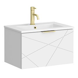 Voyage Wall Hung Vanity - 600mm Arctic White with Brushed Brass Handle
