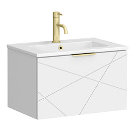 Voyage Wall Hung Vanity - 600mm Arctic White with Brushed Brass Handle