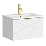 Voyage Wall Hung Vanity - 600mm Arctic White with Brushed Brass Handle