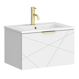 Voyage Wall Hung Vanity - 600mm Arctic White with Brushed Brass Handle