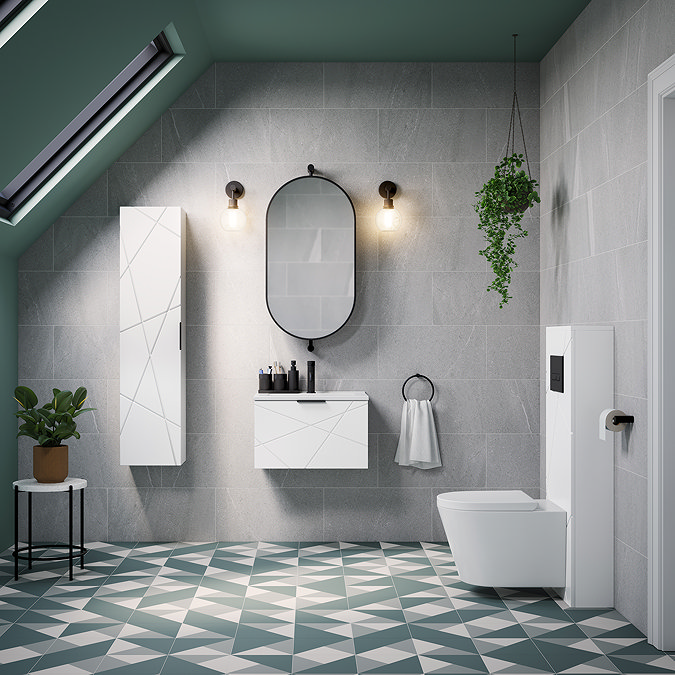 Voyage Wall Hung Vanity - 600mm Arctic White with Matt Black Handle