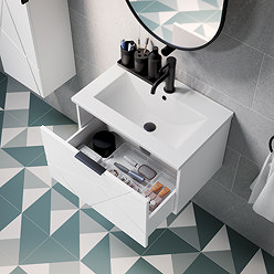 Voyage Wall Hung Vanity - 600mm Arctic White with Matt Black Handle