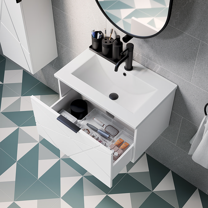 Voyage Wall Hung Vanity - 600mm Arctic White with Matt Black Handle