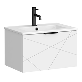 Voyage Wall Hung Vanity - 600mm Arctic White with Matt Black Handle