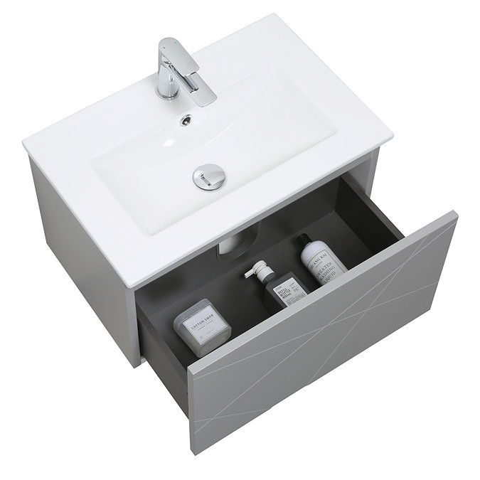 Voyage Wall Hung Vanity - 600mm Cool Grey with Chrome Handle
