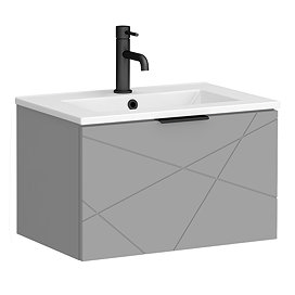 Voyage Wall Hung Vanity - 600mm Cool Grey with Matt Black Handle