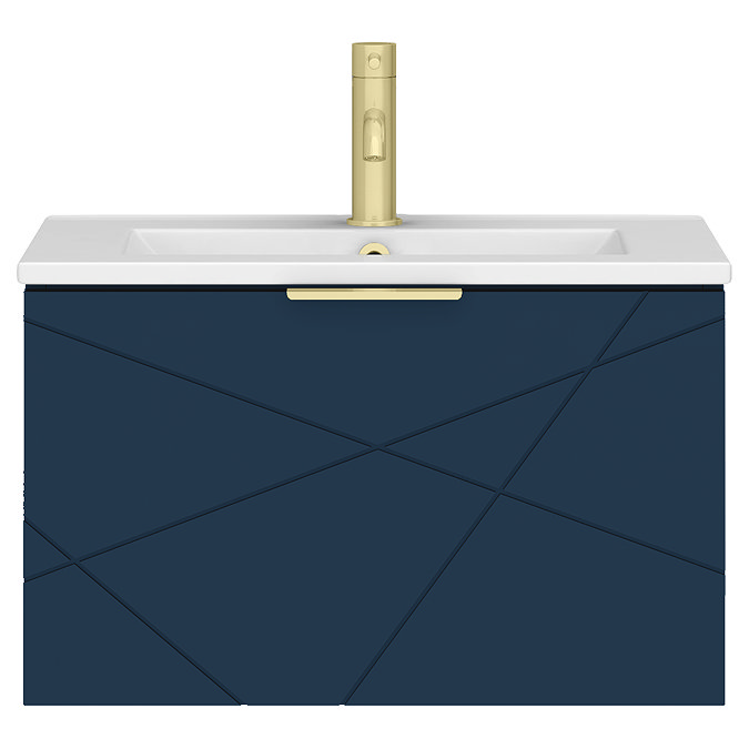 Voyage Wall Hung Vanity - 600mm Indigo Blue with Brushed Brass Handle