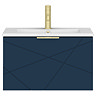 Voyage Wall Hung Vanity - 600mm Indigo Blue with Brushed Brass Handle