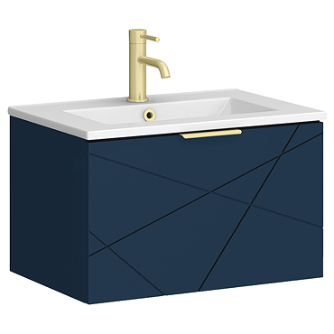 Voyage Wall Hung Vanity - 600mm Indigo Blue with Brushed Brass Handle
