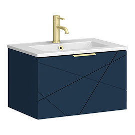 Voyage Wall Hung Vanity - 600mm Indigo Blue with Brushed Brass Handle