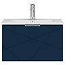 Voyage Wall Hung Vanity - 600mm Indigo Blue with Chrome Handle