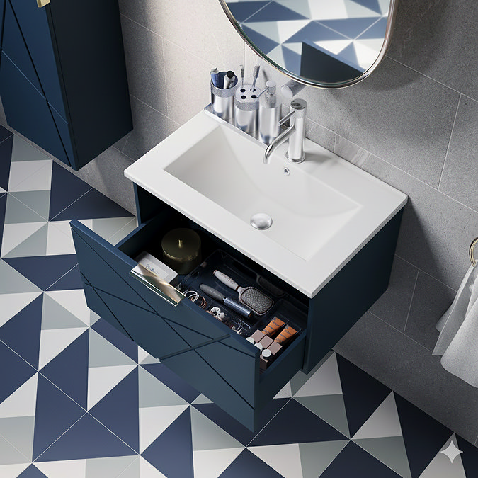Voyage Wall Hung Vanity - 600mm Indigo Blue with Chrome Handle