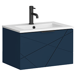 Voyage Wall Hung Vanity - 600mm Indigo Blue with Matt Black Handle