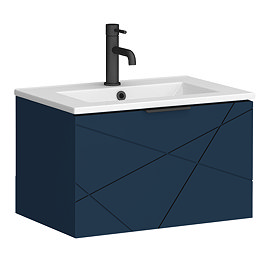 Voyage Wall Hung Vanity - 600mm Indigo Blue with Matt Black Handle