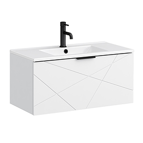 Voyage Wall Hung Vanity - 800mm Arctic White with Matt Black Handle