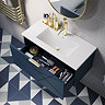 Voyage Wall Hung Vanity - 800mm Indigo Blue with Brushed Brass Handle