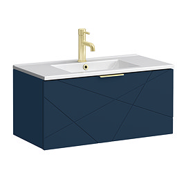 Voyage Wall Hung Vanity - 800mm Indigo Blue with Brushed Brass Handle