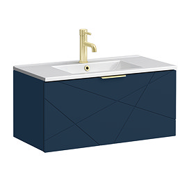 Voyage Wall Hung Vanity - 800mm Indigo Blue with Brushed Brass Handle