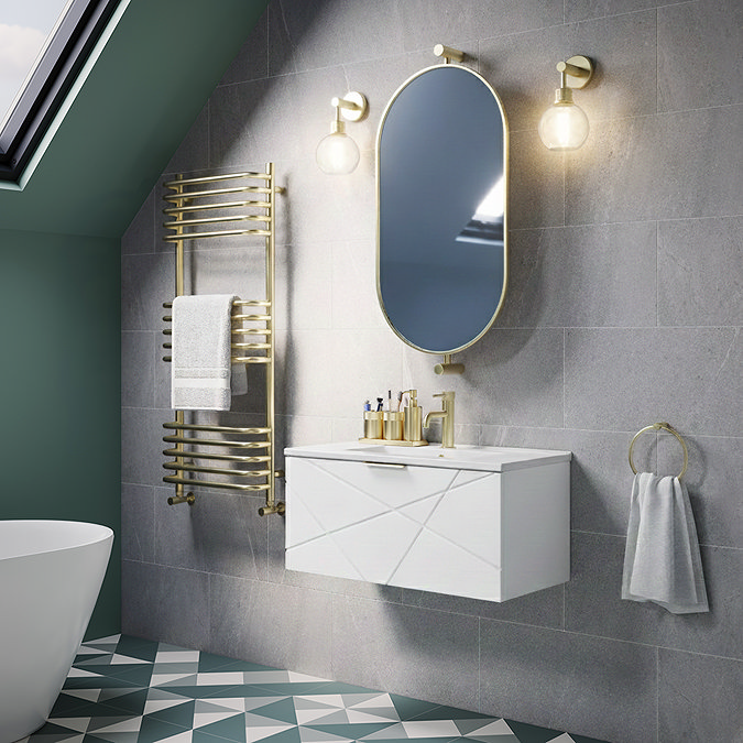 Voyage Wall Hung Vanity - 800mm Arctic White with Brushed Brass Handle