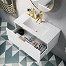 Voyage Wall Hung Vanity - 800mm Arctic White with Brushed Brass Handle