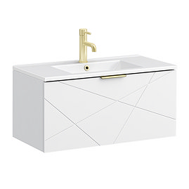 Voyage Wall Hung Vanity - 800mm Arctic White with Brushed Brass Handle