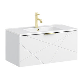 Voyage Wall Hung Vanity - 800mm Arctic White with Brushed Brass Handle
