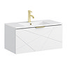 Voyage Wall Hung Vanity - 800mm Arctic White with Brushed Brass Handle