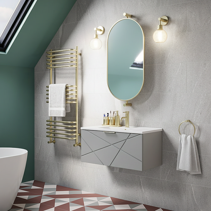 Voyage Wall Hung Vanity - 800mm Cool Grey with Brushed Brass Handle