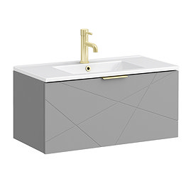 Voyage Wall Hung Vanity - 800mm Cool Grey with Brushed Brass Handle
