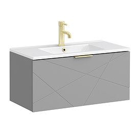 Voyage Wall Hung Vanity - 800mm Cool Grey with Brushed Brass Handle