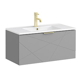 Voyage Wall Hung Vanity - 800mm Cool Grey with Brushed Brass Handle