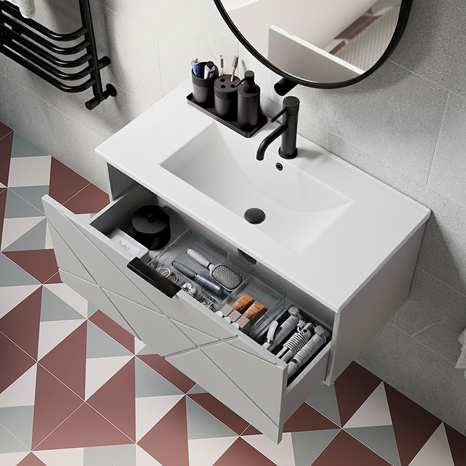 Voyage Wall Hung Vanity - 800mm Cool Grey with Matt Black Handle